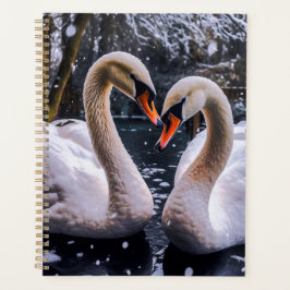 Romantische zwanen in een winterwonderland planner