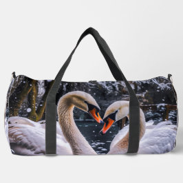 Romantische zwanen in een winterwonderland plunjezak