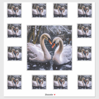 Romantische zwanen in een winterwonderland sticker