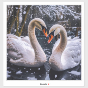 Romantische zwanen in een winterwonderland sticker