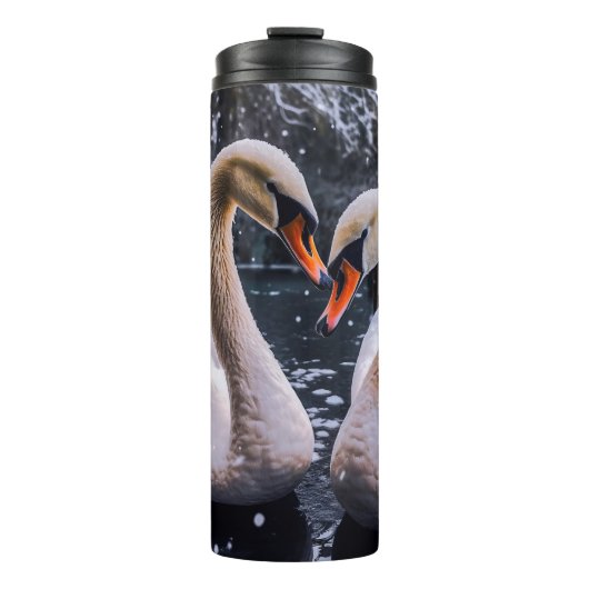 Romantische zwanen in een winterwonderland thermosbeker (Voorkant)