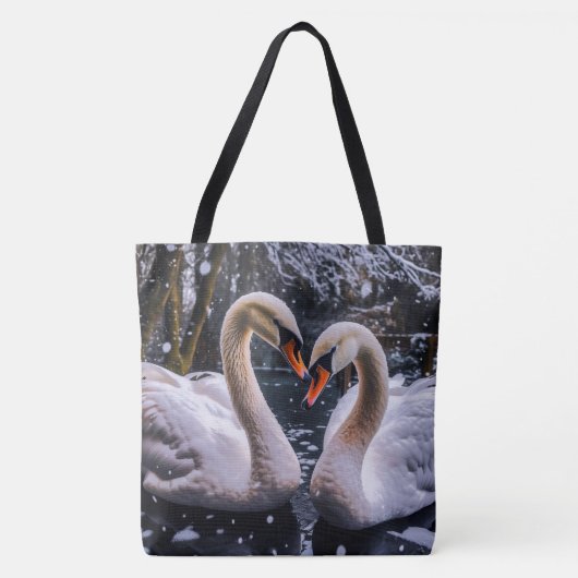 Romantische zwanen in een winterwonderland tote bag (Voorkant)
