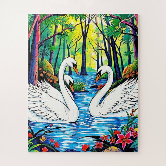 Romantische zwanen kinderen legpuzzel (Verticaal)