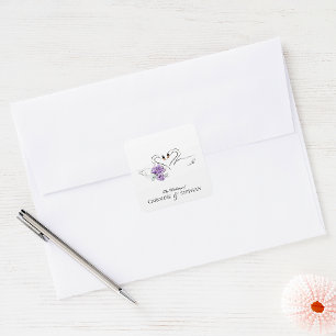 Romantische Zwanen Koppel Hart Bloemige Trouwstick Vierkante Sticker