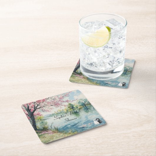 Romantische zwanen meer bruidsdouche   kartonnen onderzetters (Insitu)