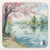 Romantische Zwanen Meer Bruidsfeestje   Kartonnen Onderzetters (Voorkant)