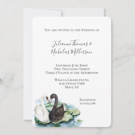 Romantische zwanen meer water lelies bruiloft kaart (Voorkant)