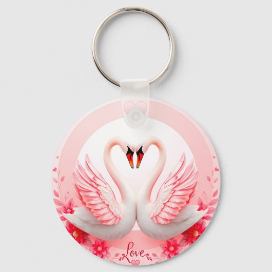 Romantische zwanen met bloemaccenten sleutelhanger (Voorkant)