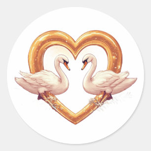 Romantische zwanen met hartvorm ronde sticker