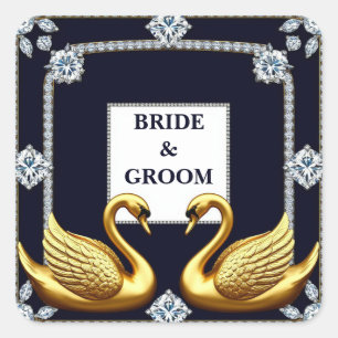 Romantische zwanen met ringen voor pasgetrouwden vierkante sticker