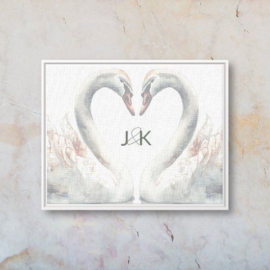 Romantische zwanen Monogram Canvas Afdruk