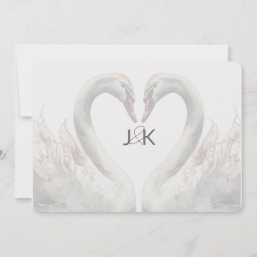 Romantische Zwanen Monogram Huwelijksuitnodiging Kaart (Achterkant)