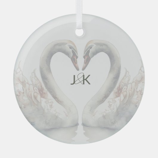 Romantische Zwanen Trouwpaar Monogram Glas Ornament (Voorkant)