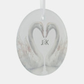 Romantische Zwanen Trouwpaar Monogram Glas Ornament (Voorkant Rechts)