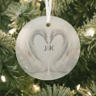 Romantische Zwanen Trouwpaar Monogram Glas Ornament