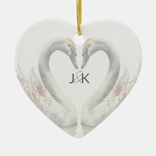 Romantische Zwanen Trouwpaar Monogram Keramisch Ornament (Voorkant)