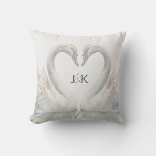 Romantische Zwanen Trouwpaar Monogram Kussen (Voorkant)