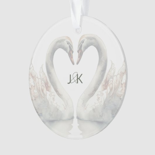 Romantische Zwanen Trouwpaar Monogram Ornament (voorkant)