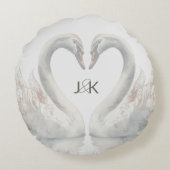 Romantische Zwanen Trouwpaar Monogram Rond Kussen (Achterkant)