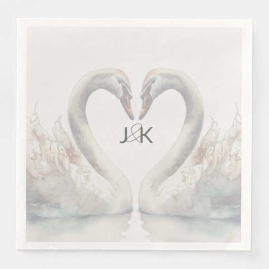 Romantische Zwanen Trouwpaar Monogram Servet (Voorkant)