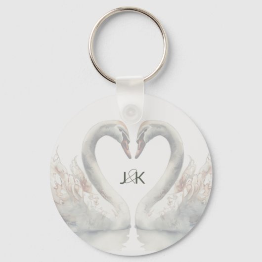 Romantische Zwanen Trouwpaar Monogram Sleutelhanger (Voorkant)