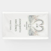 Romantische Zwanen Trouwpaar Monogram Spandoek (Horizontaal)