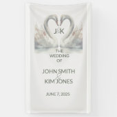 Romantische Zwanen Trouwpaar Monogram Spandoek (Verticaal)