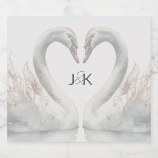 Romantische Zwanen Trouwpaar Monogram Sparkling Wijnetiket (Enkel label)