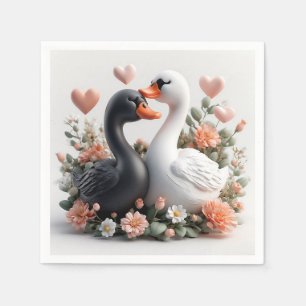 Romantische zwanen versierd met bloemen servet