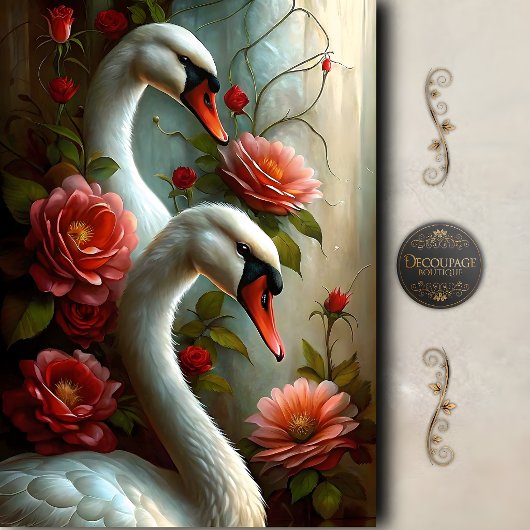 Romantische Zwanenrozen Decoupage Tissuepapier