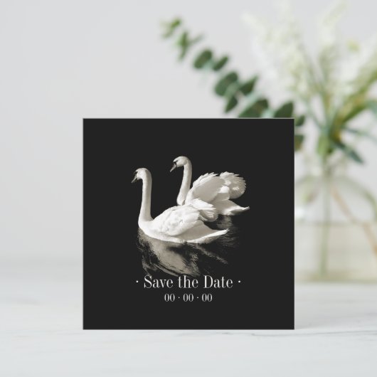 Romantische Zwans - sparen de datumaankondiging Save The Date (Staand voorkant)