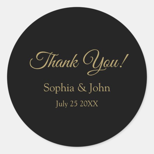 Romantische zwart en gouden bruiloft dank u ronde sticker (Voorkant)