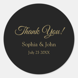 Romantische zwart en gouden bruiloft dank u ronde sticker