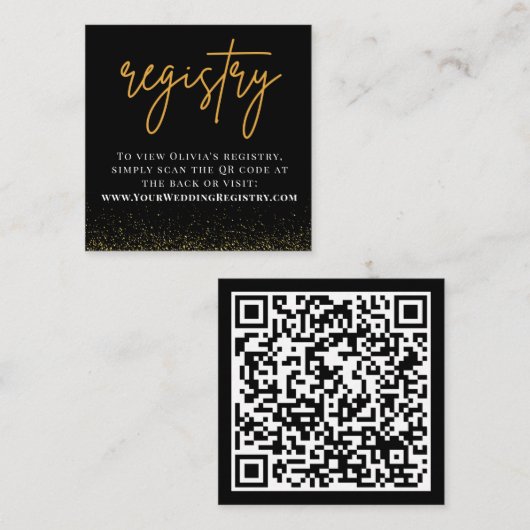 Romantische Zwart en Gouden Huwelijk QR Code Regis Informatiekaartje (Voorkant / Achterkant)
