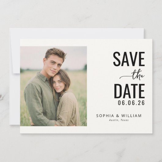 Romantische zwart-wit foto save the date (Voorkant)