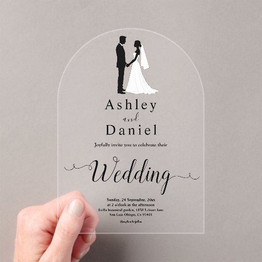Romantische zwart-wit klassieke formele bruiloft acryl uitnodigingen (Insitu (Draagbaar))