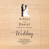 Romantische zwart-wit klassieke formele bruiloft acryl uitnodigingen (Voorkant)