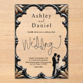 Romantische zwart-wit klassieke formele bruiloft acryl uitnodigingen (Voorkant)