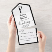 Romantische zwart-wit klassieke formele bruiloft all in one uitnodiging (Afscheurbaar)