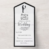 Romantische zwart-wit klassieke formele bruiloft all in one uitnodiging (Binnen)