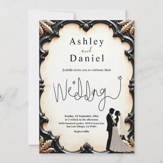 Romantische zwart-wit klassieke formele bruiloft kaart (Voorkant)