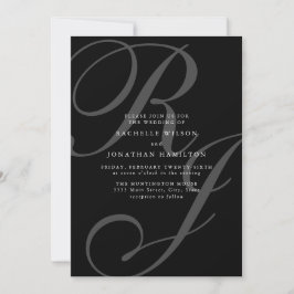 Romantische zwart-wit monogram bruiloft kaart