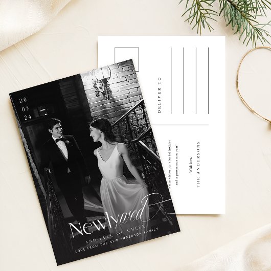 Romantische zwart-witte Pas getrouwd Foto Kerst Briefkaart