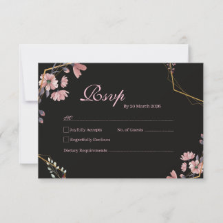 Romantische Zwarte Blush Roze Bloem RSVP Kaartje