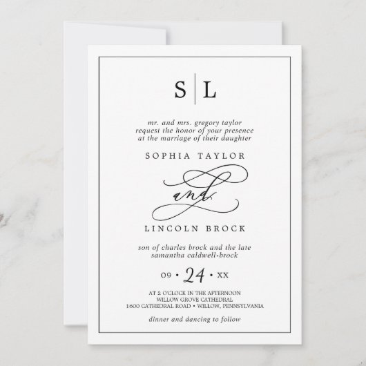 Romantische zwarte chique traditionele alles in éé kaart (Voorkant)