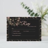 Romantische zwarte en theeroze huwelijksreactiekaa RSVP kaartje (Staand voorkant)