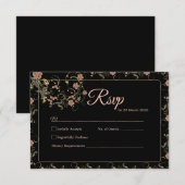 Romantische zwarte en theeroze huwelijksreactiekaa RSVP kaartje (Voorkant / Achterkant)