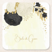 Romantische zwarte en witte bloemen goud kartonnen onderzetters (Voorkant)