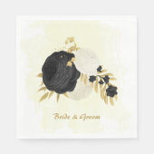 Romantische zwarte en witte bloemen goud servet (Voorkant)