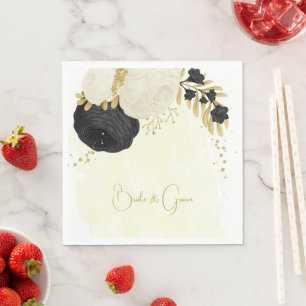 Romantische zwarte en witte bloemen gouden bruidse servet